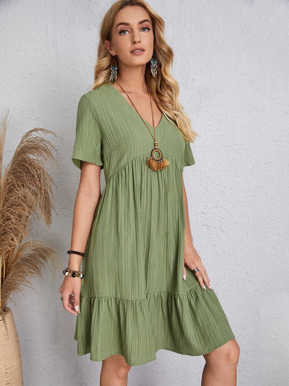 👗💃Vintage női pamut V-nyakú ruha
